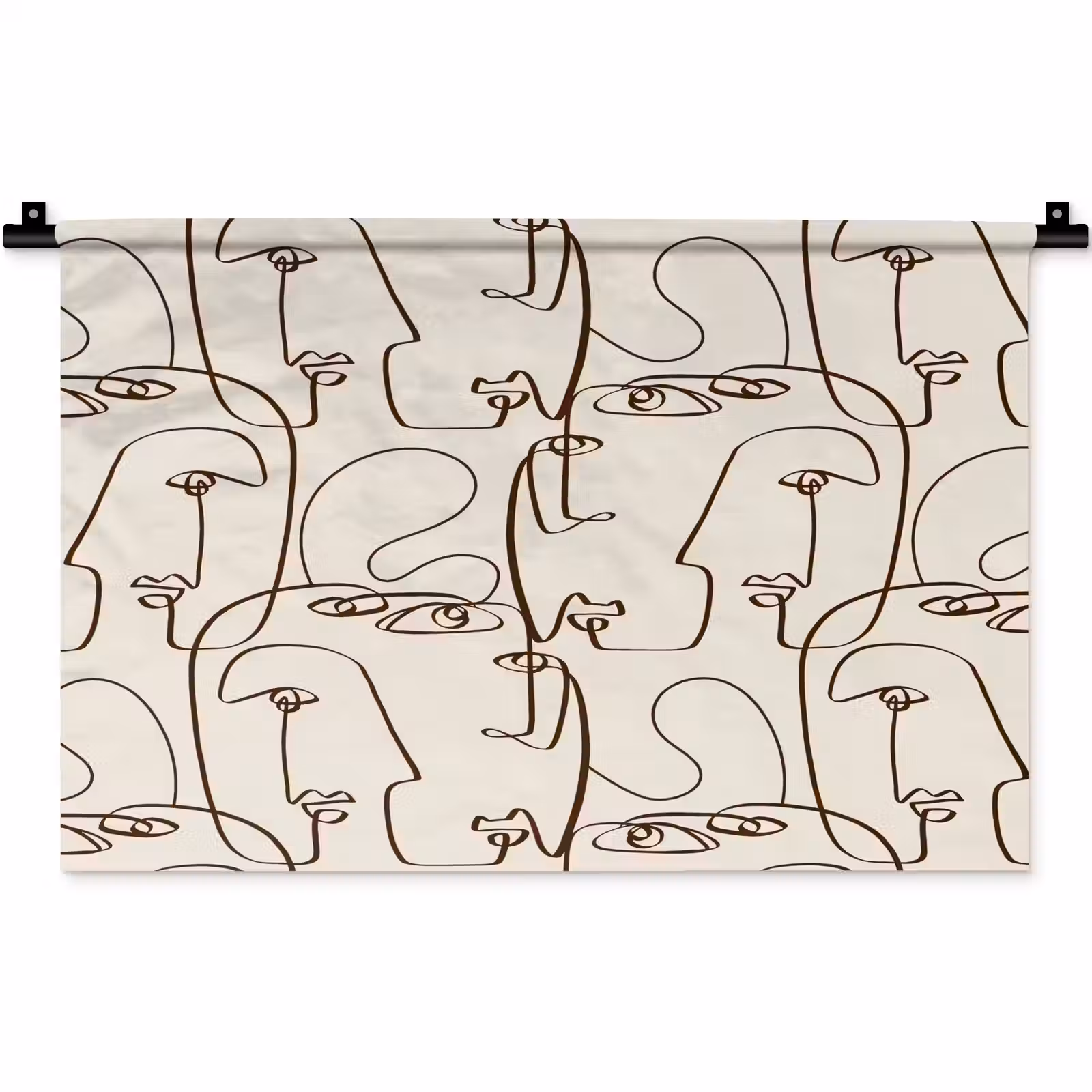 Wandkleed - Beige - Gezicht - Lijnen - Bruin — 1