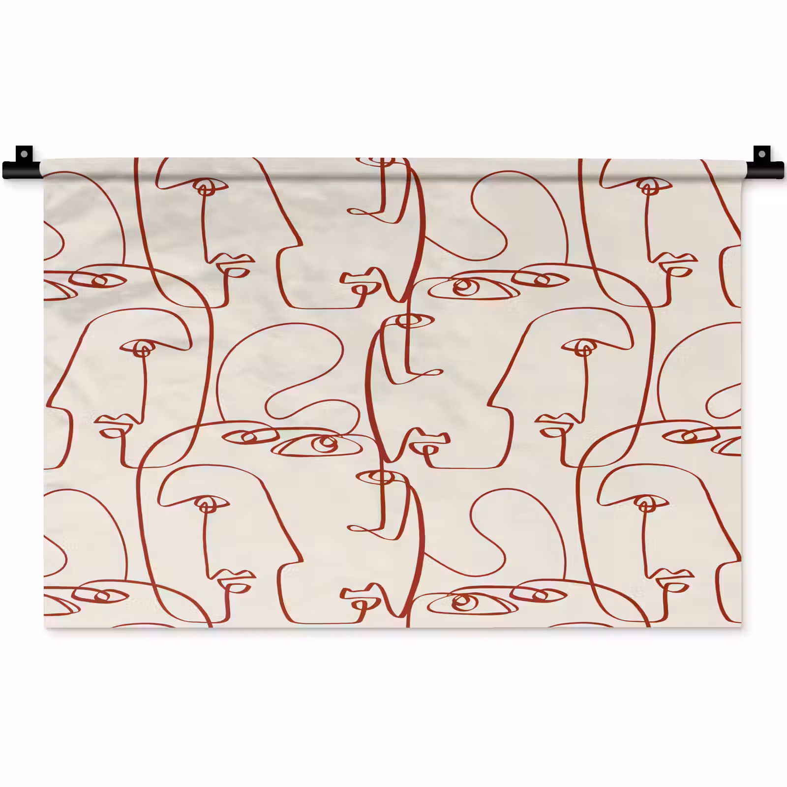 Wandkleed - Gezichten - Abstract - Rood - Beige — 1