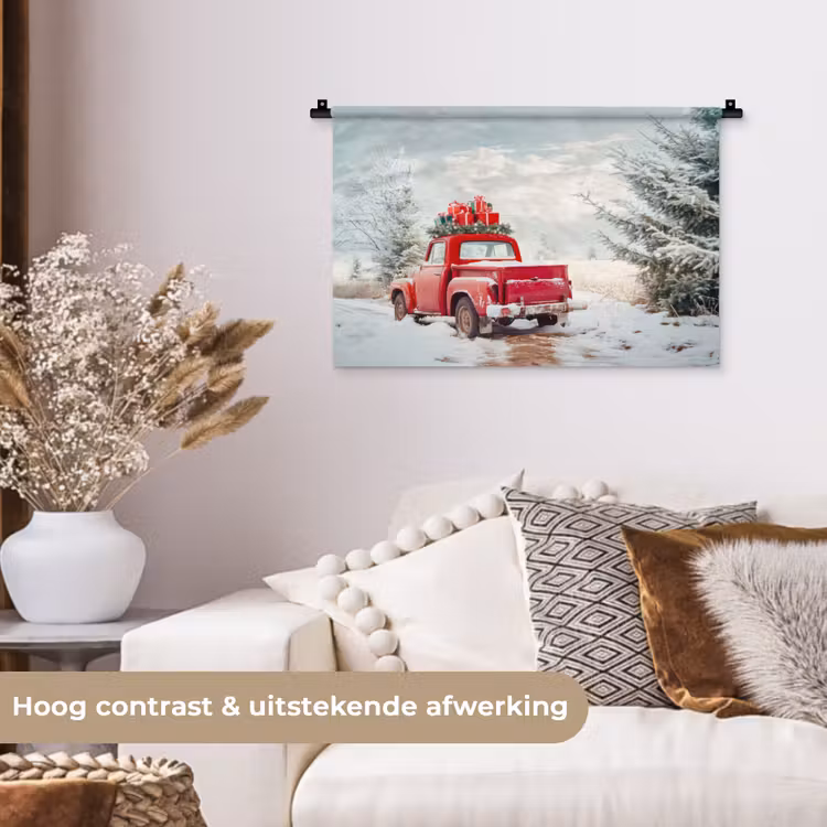 Wandkleed - Auto - Rood - Cadeaus - Winter - Sneeuw - Kerst — 4