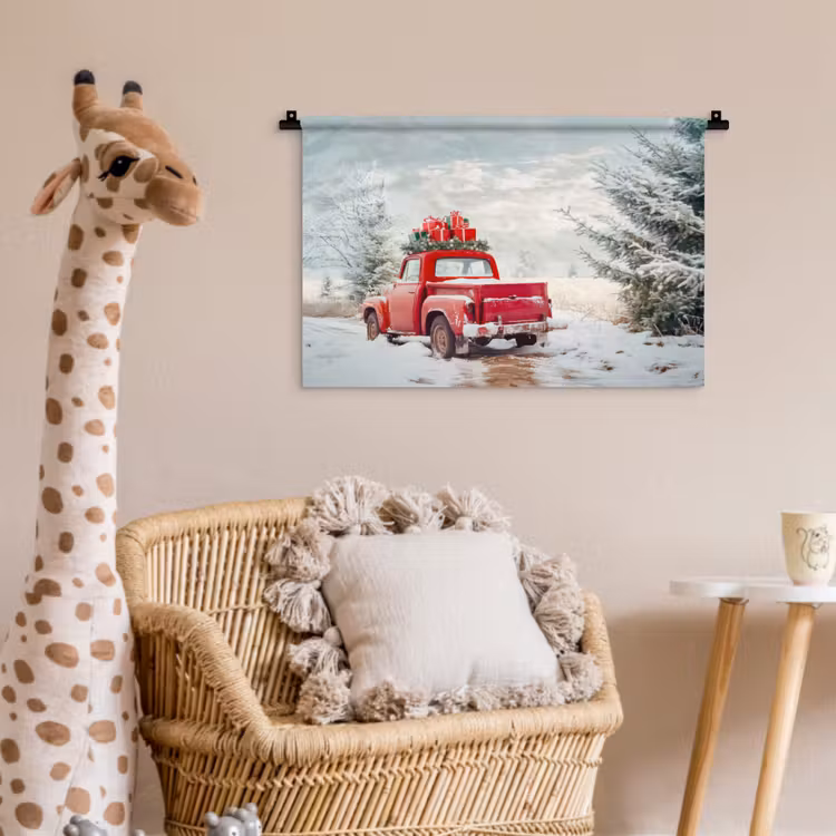 Wandkleed - Auto - Rood - Cadeaus - Winter - Sneeuw - Kerst — 5