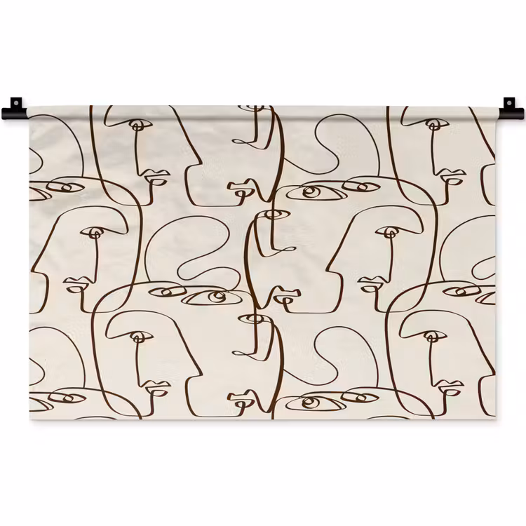 Wandkleed - Beige - Gezicht - Lijnen - Bruin — 1