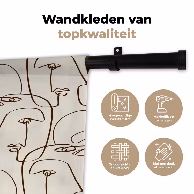 Wandkleed - Beige - Gezicht - Lijnen - Bruin — 3