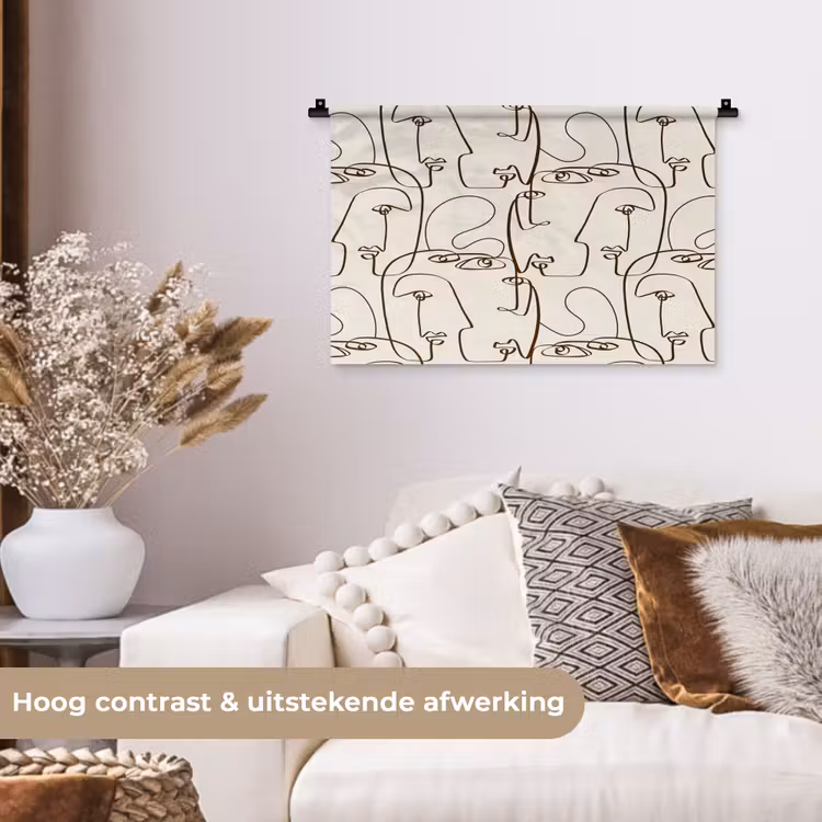 Wandkleed - Beige - Gezicht - Lijnen - Bruin — 4