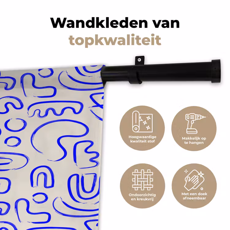 Wandkleed - Blauw - Patroon - Abstract - Beige — 3