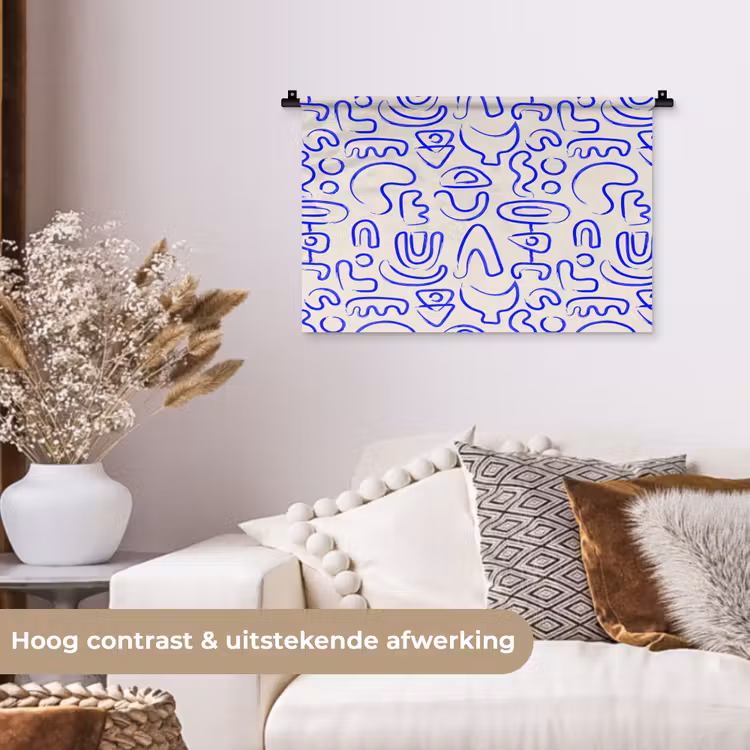 Wandkleed - Blauw - Patroon - Abstract - Beige — 4