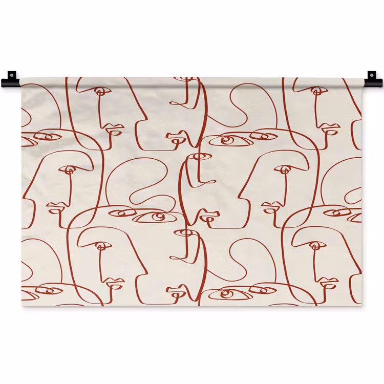 Wandkleed - Gezichten - Abstract - Rood - Beige — 1