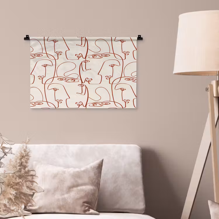 Wandkleed - Gezichten - Abstract - Rood - Beige — 2