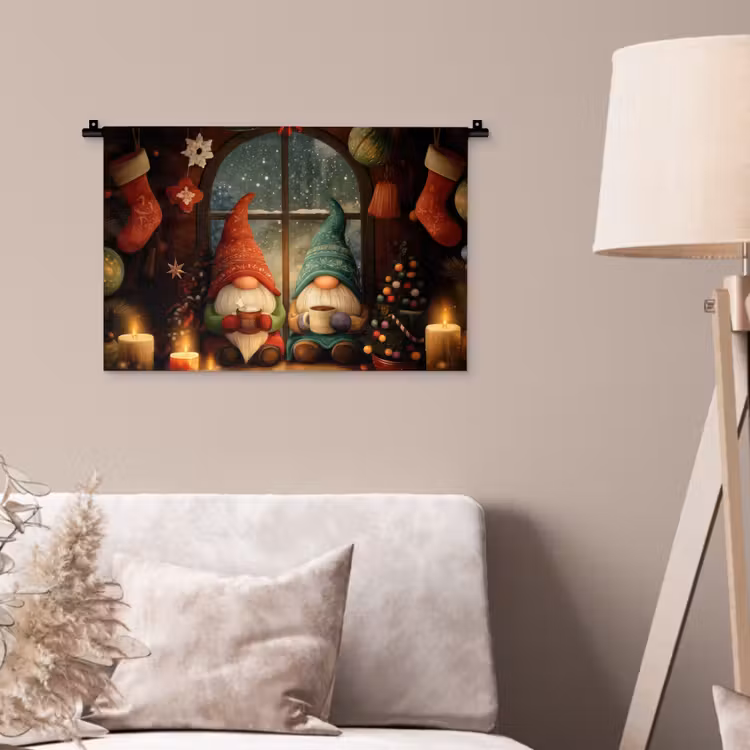 Wandkleed - Gnooms - Kerst - Raam - Kleurrijk — 2