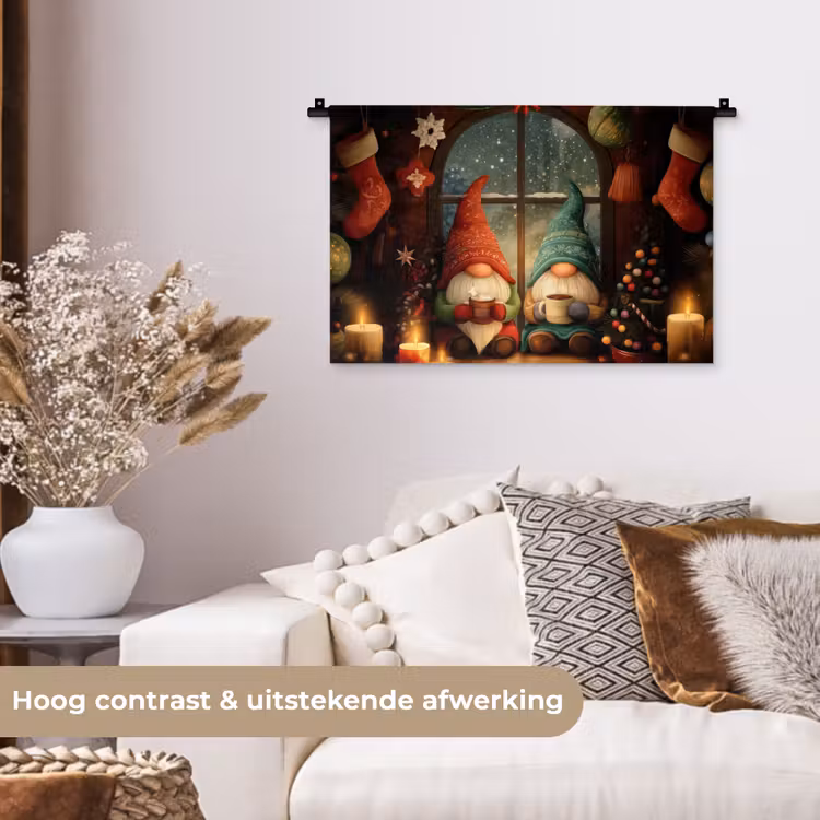 Wandkleed - Gnooms - Kerst - Raam - Kleurrijk — 4