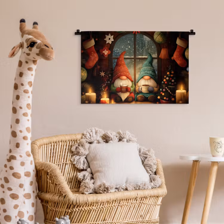 Wandkleed - Gnooms - Kerst - Raam - Kleurrijk — 5