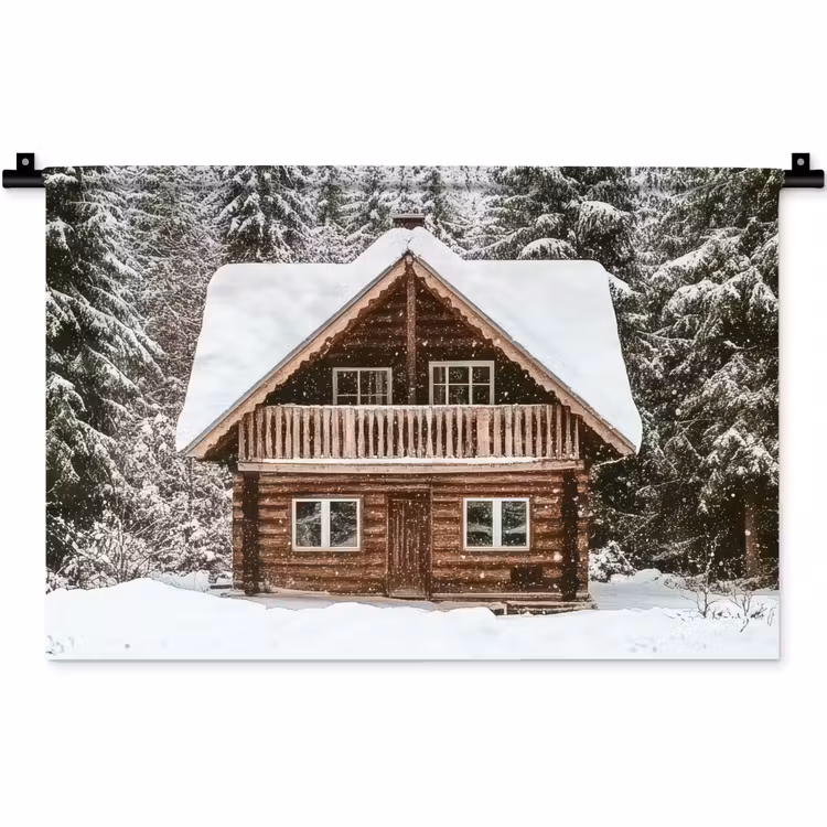 Wandkleed - Huis - Bos - Winter - Natuur - Sneeuw — 1