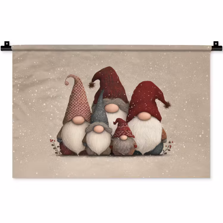 Wandkleed - Kabouters - Kerst - Sneeuw - Puntmutsen — 1