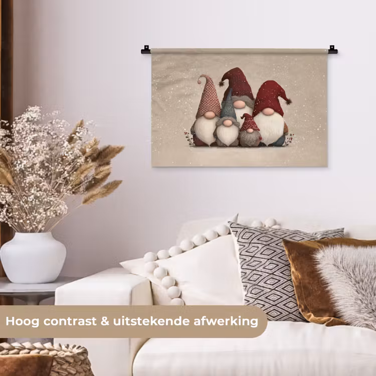 Wandkleed - Kabouters - Kerst - Sneeuw - Puntmutsen — 4