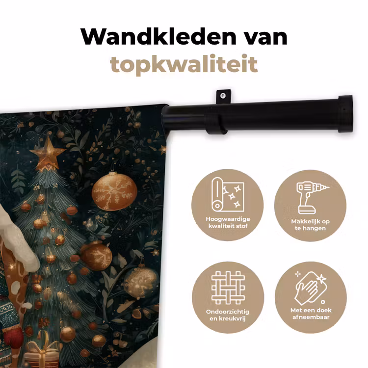 Wandkleed - Kerst - Gnomen - Peperkoekhuisje - Rood - Groen — 3