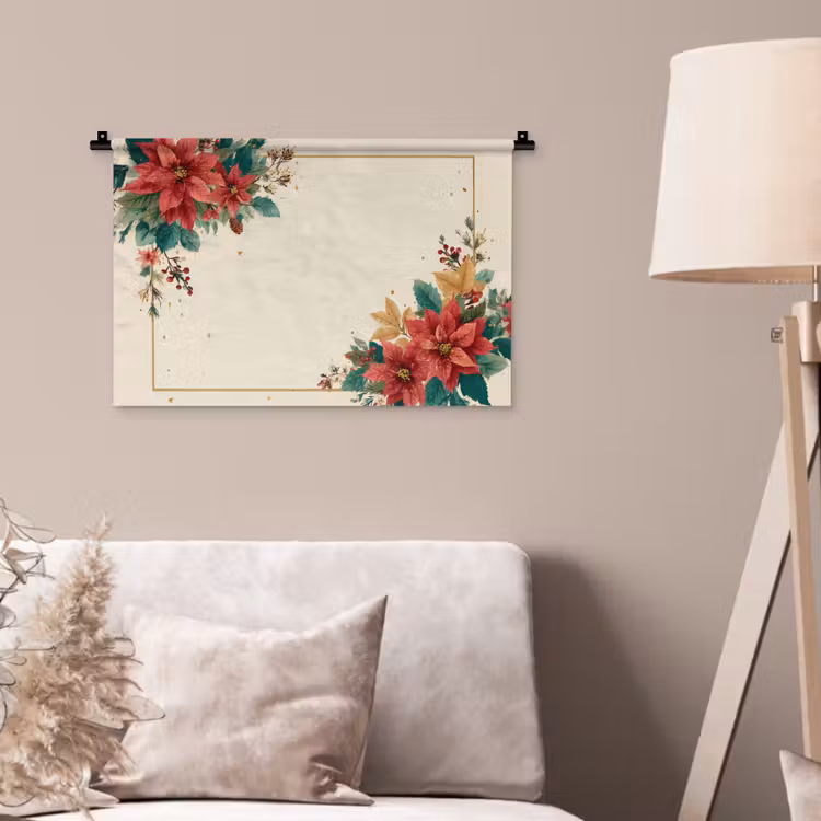 Wandkleed - Kerst - Poinsettia - Omlijsting - Kleurrijk — 2