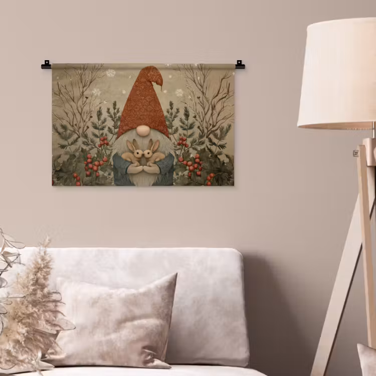 Wandkleed - Kerstgnome - Konijntjes - Kleurrijk — 2