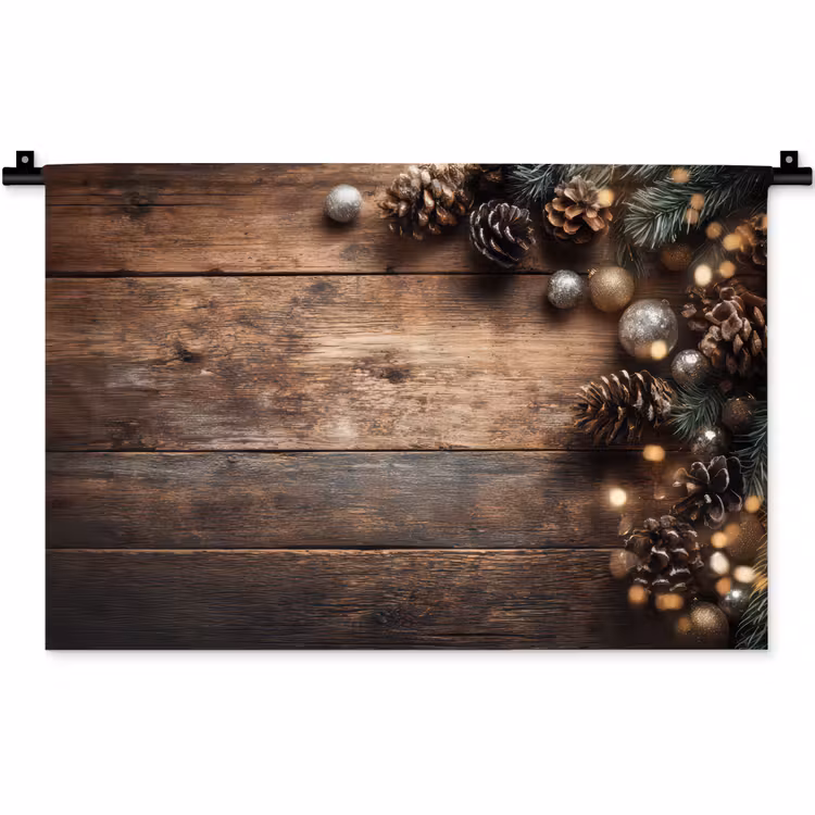 Wandkleed - Kersthoekdecoratie - Dennenappels - Lichtjes — 1
