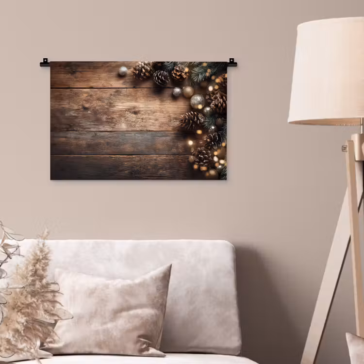 Wandkleed - Kersthoekdecoratie - Dennenappels - Lichtjes — 2