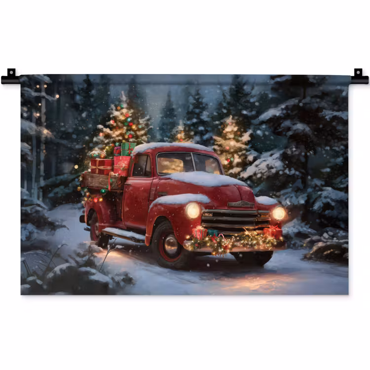 Wandkleed - Kersttruck - Sneeuwbos - Rood — 1