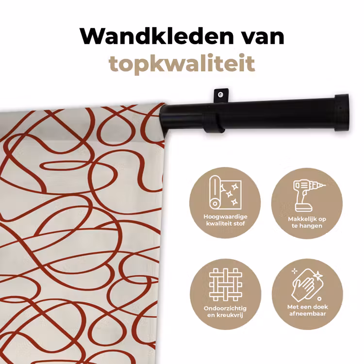 Wandkleed - Lijnen - Abstract - Rood - Beige — 3