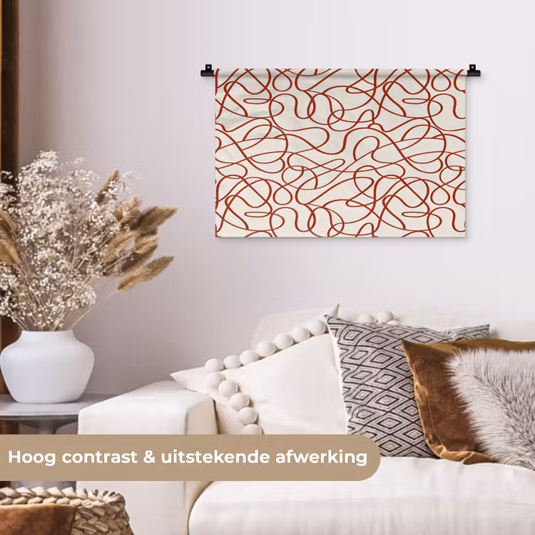 Wandkleed - Lijnen - Abstract - Rood - Beige — 4