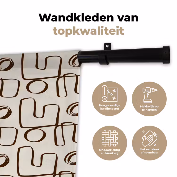 Wandkleed - Lijnen - Beige - Patroon - Donkerbruin — 3