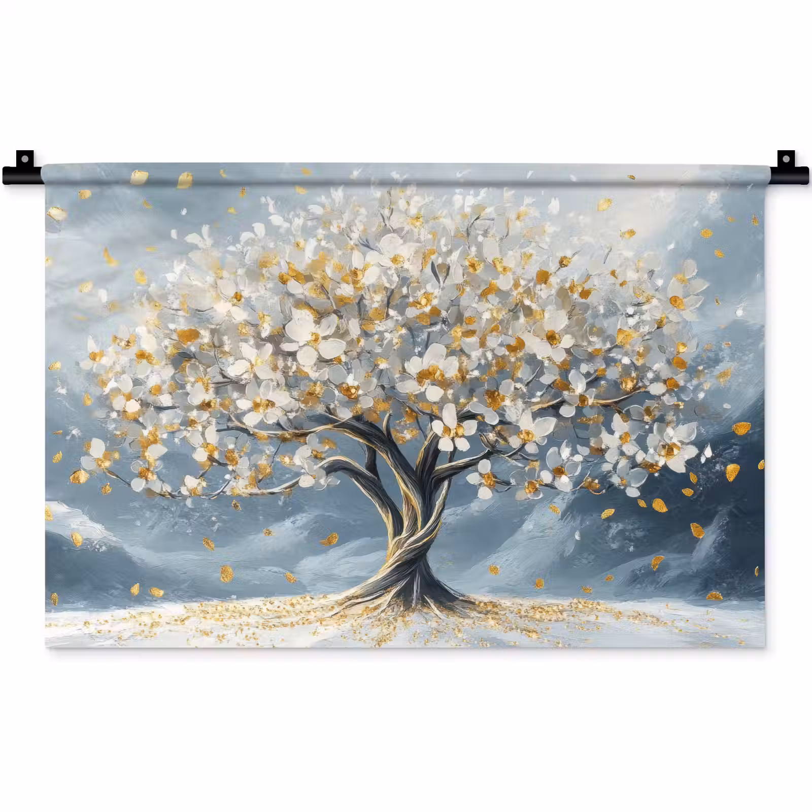 Wandkleed - Boom - Winter - Levensboom - Modern - Goud — 1