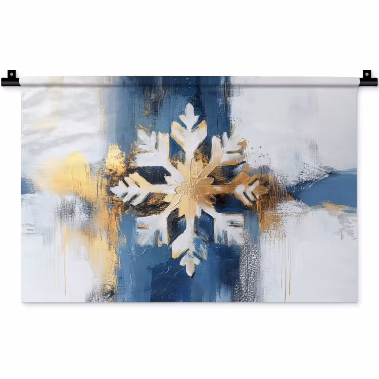 Wandkleed - Abstract - Winter - Sneeuwvlok - Sneeuw - Goud — 1
