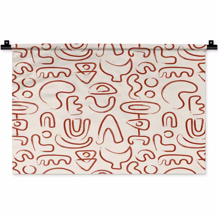 Wandkleed - Beige - Vormen - Rood - Patroon — 1