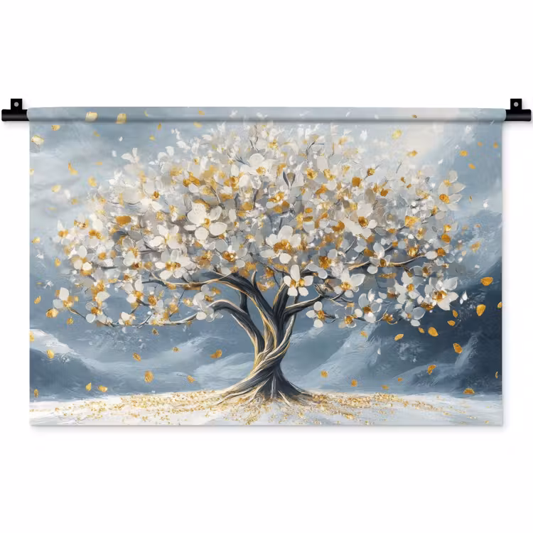 Wandkleed - Boom - Winter - Levensboom - Modern - Goud — 1