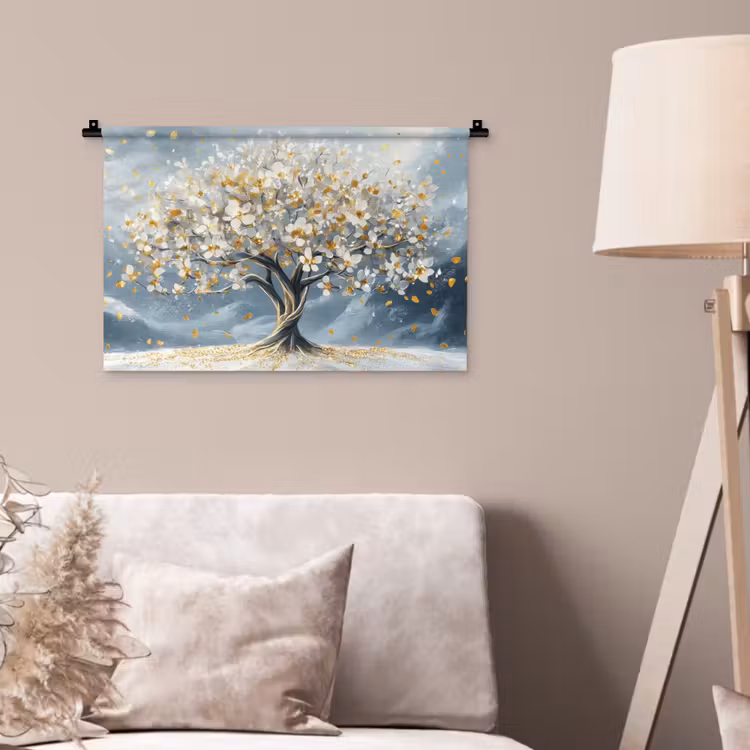 Wandkleed - Boom - Winter - Levensboom - Modern - Goud — 2
