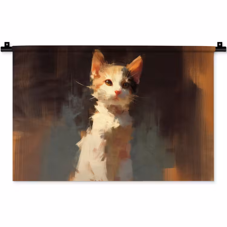 Wandkleed - Kat - Geschilderd - Artistiek - Wit — 1