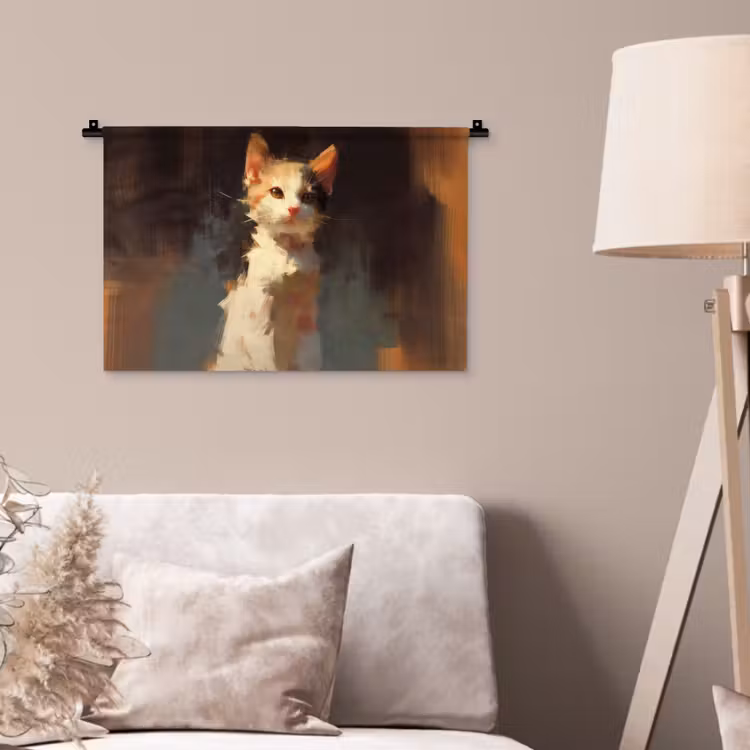 Wandkleed - Kat - Geschilderd - Artistiek - Wit — 2