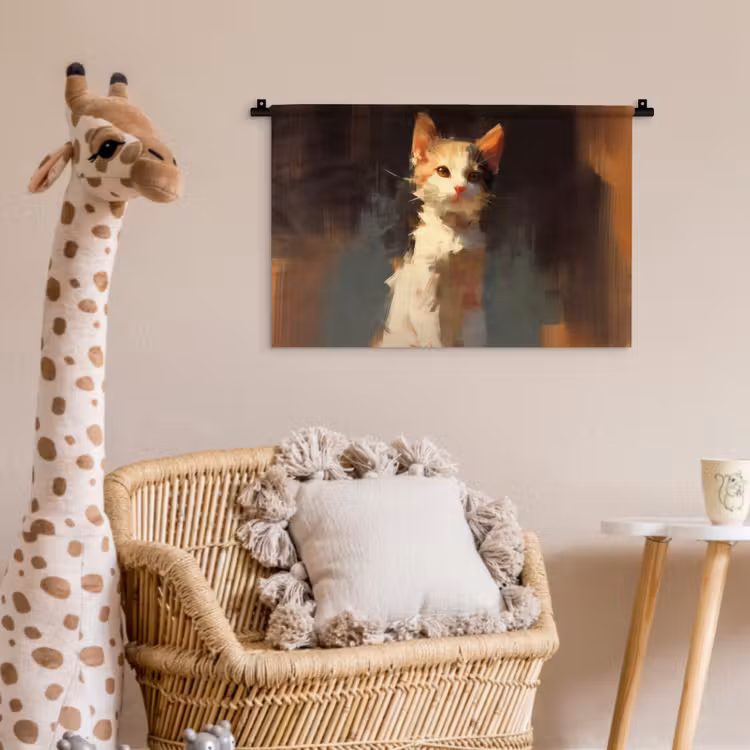 Wandkleed - Kat - Geschilderd - Artistiek - Wit — 5