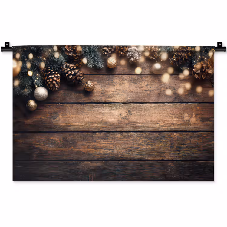 Wandkleed - Kerstdecoratie - Houten - Dennenappel - Bruin — 1