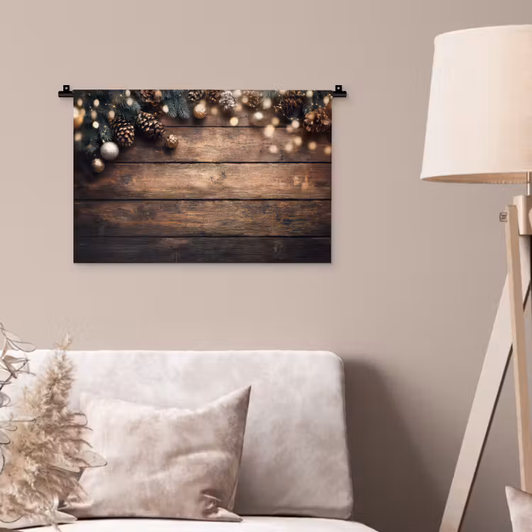 Wandkleed - Kerstdecoratie - Houten - Dennenappel - Bruin — 2