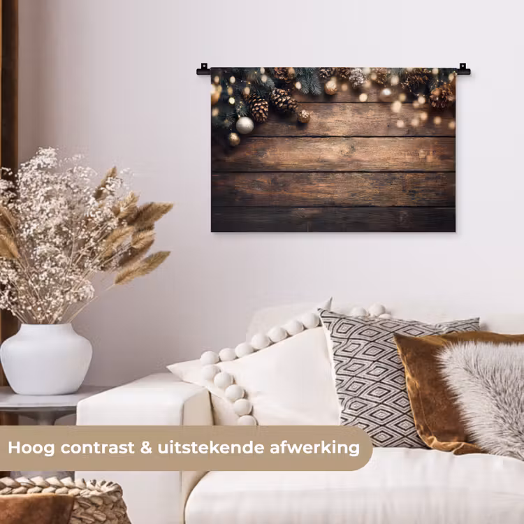Wandkleed - Kerstdecoratie - Houten - Dennenappel - Bruin — 4