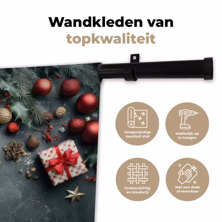 Wandkleed - Kerstomlijsting - Hulst - Kleurrijk — 3