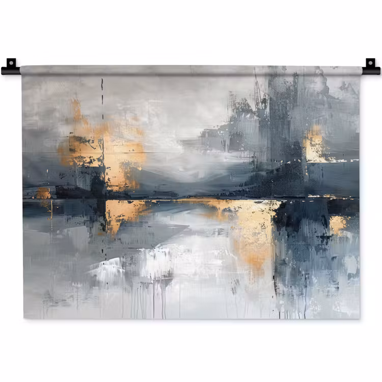 Wandkleed - Kunst - Grijs - Goud - Abstract — 1