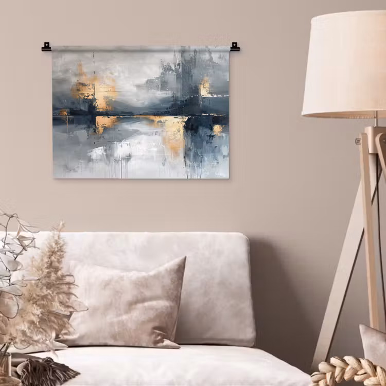 Wandkleed - Kunst - Grijs - Goud - Abstract — 2