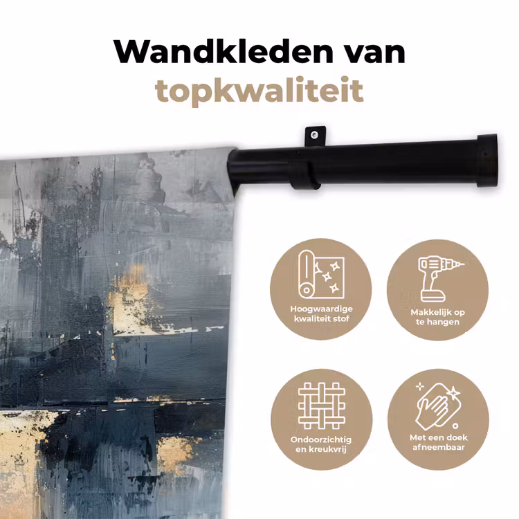 Wandkleed - Kunst - Grijs - Goud - Abstract — 3
