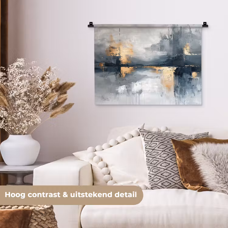 Wandkleed - Kunst - Grijs - Goud - Abstract — 5