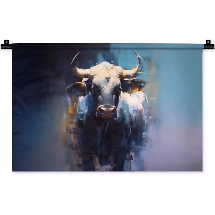 Wandkleed - Stier - Zwart - Abstract - Horens — 1