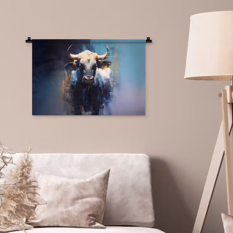 Wandkleed - Stier - Zwart - Abstract - Horens — 2