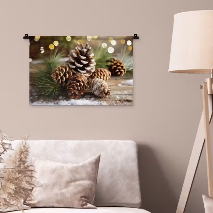 Wandkleed - Dennenappels - Kerstsfeer - Bruin - Groen — 2