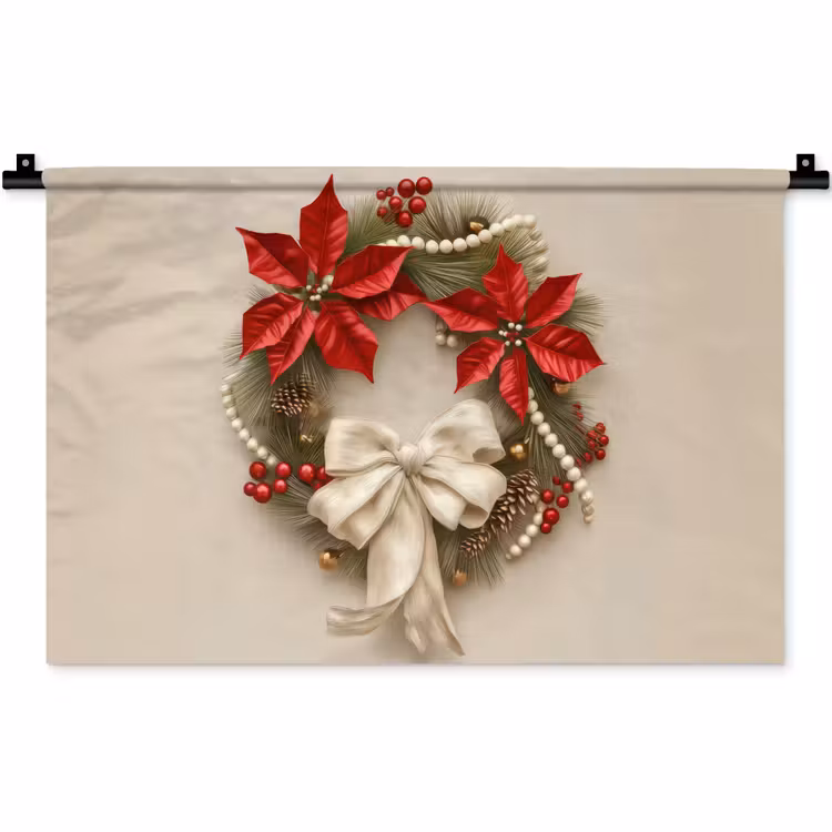 Wandkleed - Deurkrans - Strik - Kerst - Rood - Groen — 1