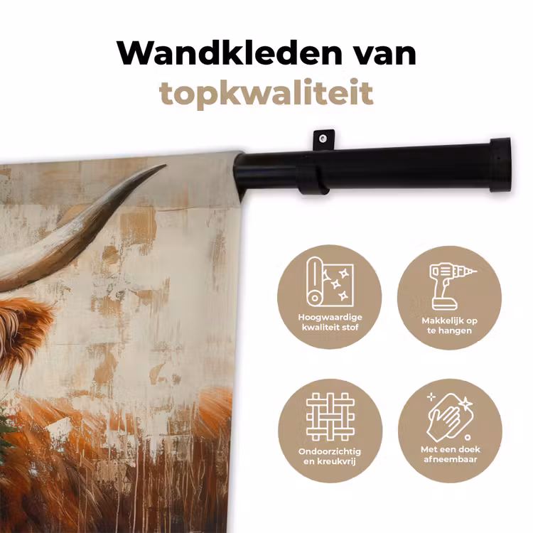 Wandkleed - Kerst - Schotse Hooglander - Bruin - Krans — 3