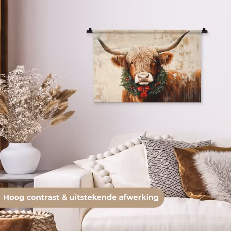 Wandkleed - Kerst - Schotse Hooglander - Bruin - Krans — 4