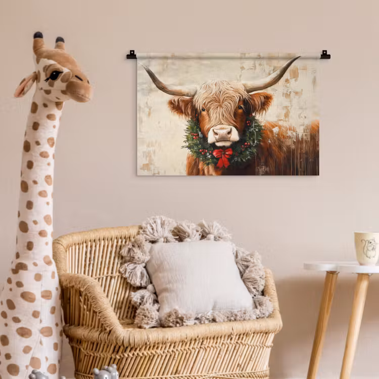 Wandkleed - Kerst - Schotse Hooglander - Bruin - Krans — 5