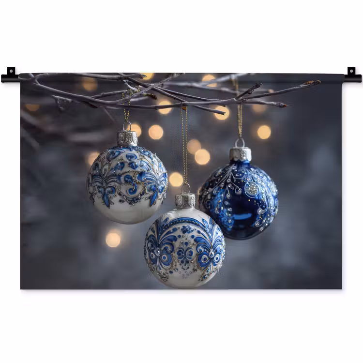 Wandkleed - Kerstbal - Versierd - Blauw — 1